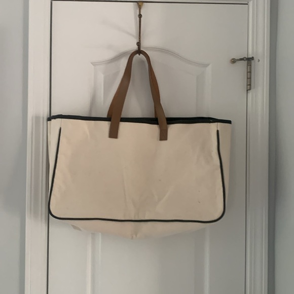 Canvas Tote bag - Bon Voyage shopping travel beach Santa Barbara leather handles - Picture 3 of 10